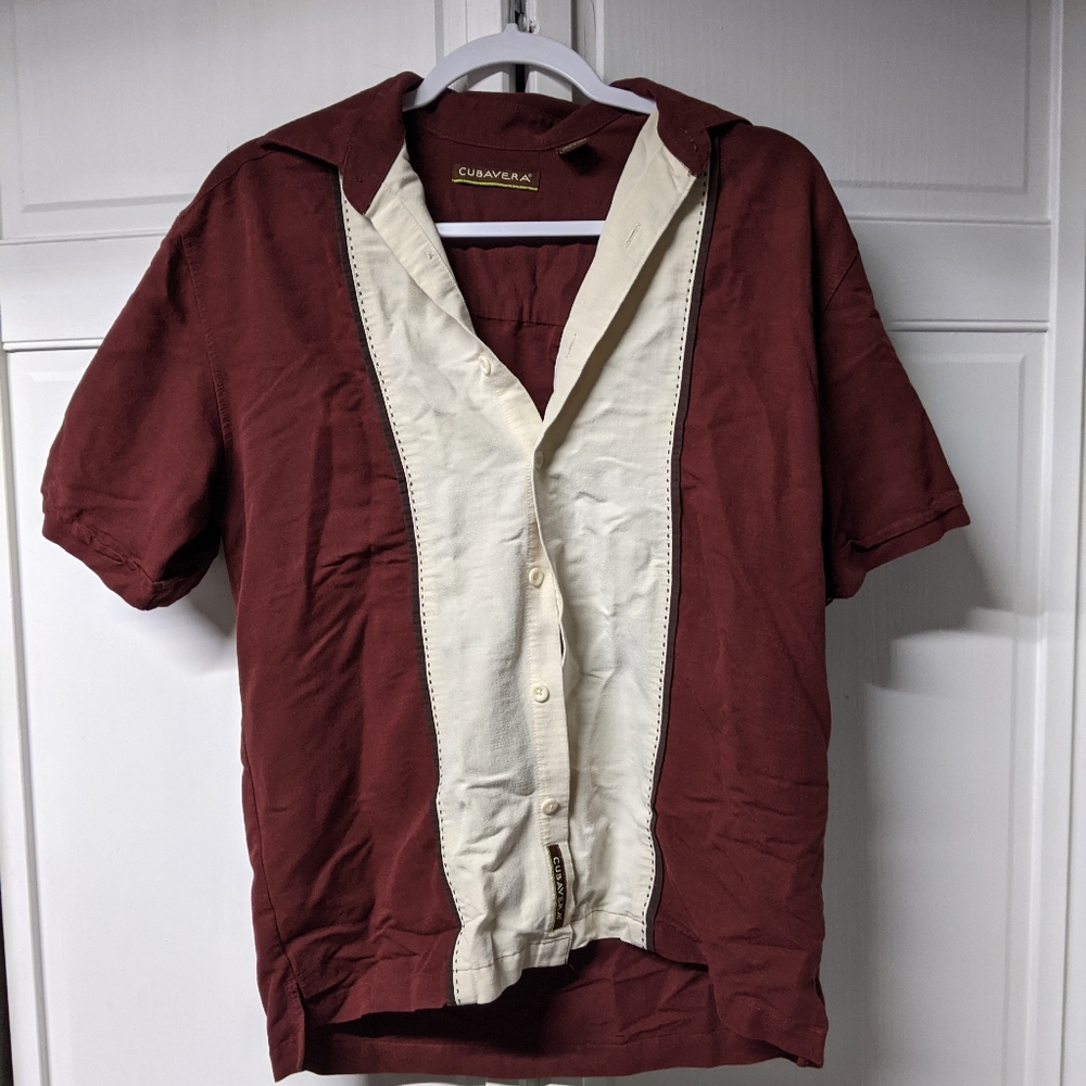 Cubavera Maroon and tan casual button down